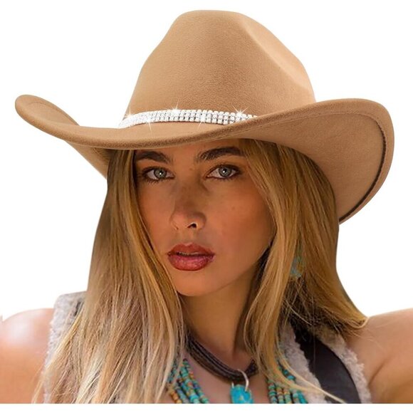 Glitter Cowboy Hat Western Rhinestone Felt Wide Brim Unisex Outdoor Accessory main image 8